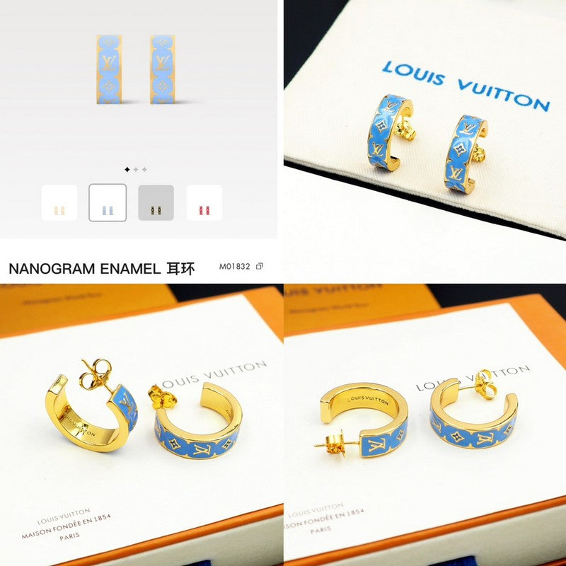18K Louis Vuitton Nanogram Enamel Earrings