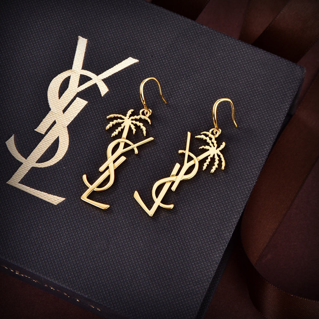 18K YSL Monogram Palmier Statement Earrings